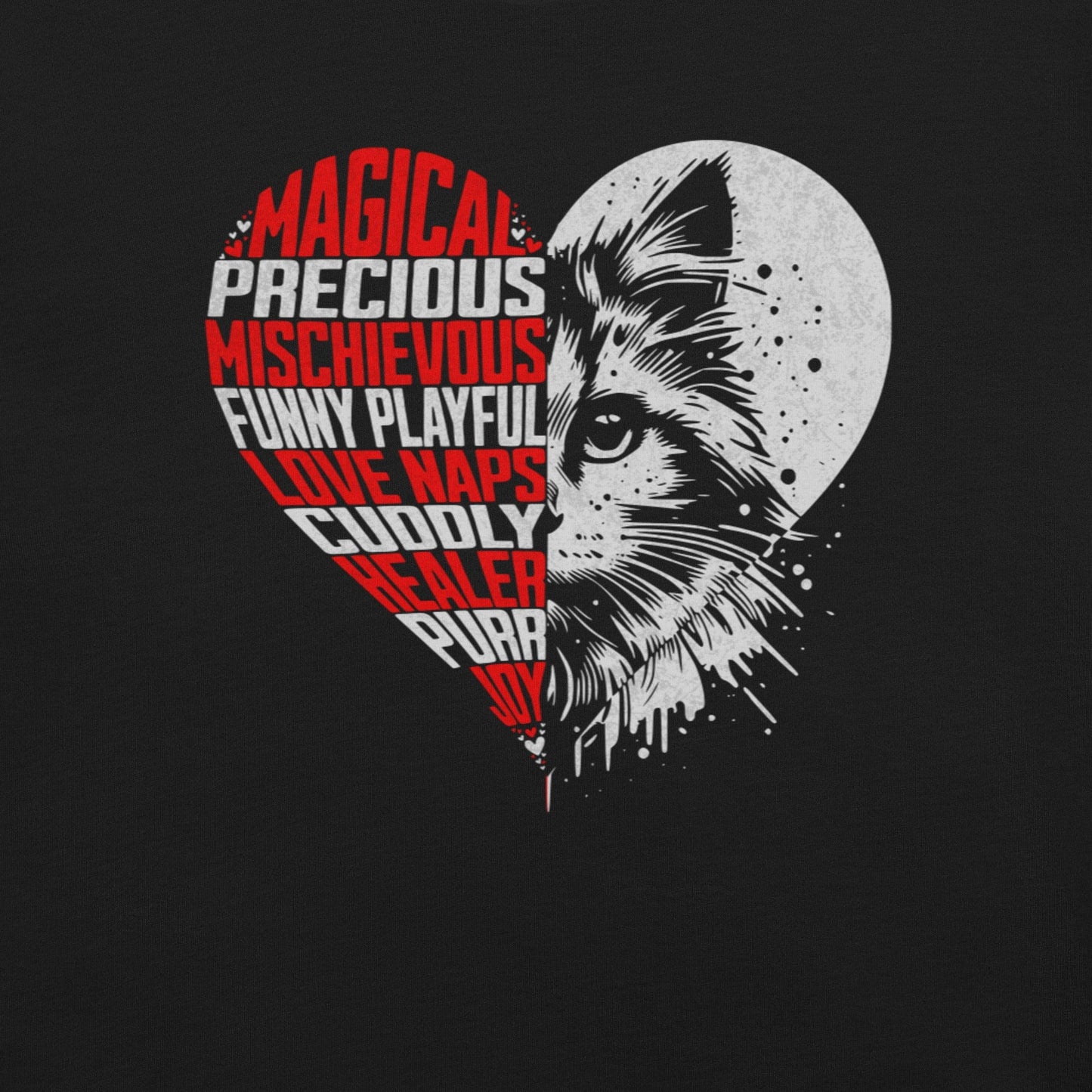 OMTHREAD Heart Cat Word Art T-Shirt, Cute Cat Lover Shirt, Gift for Cat Moms and Dads