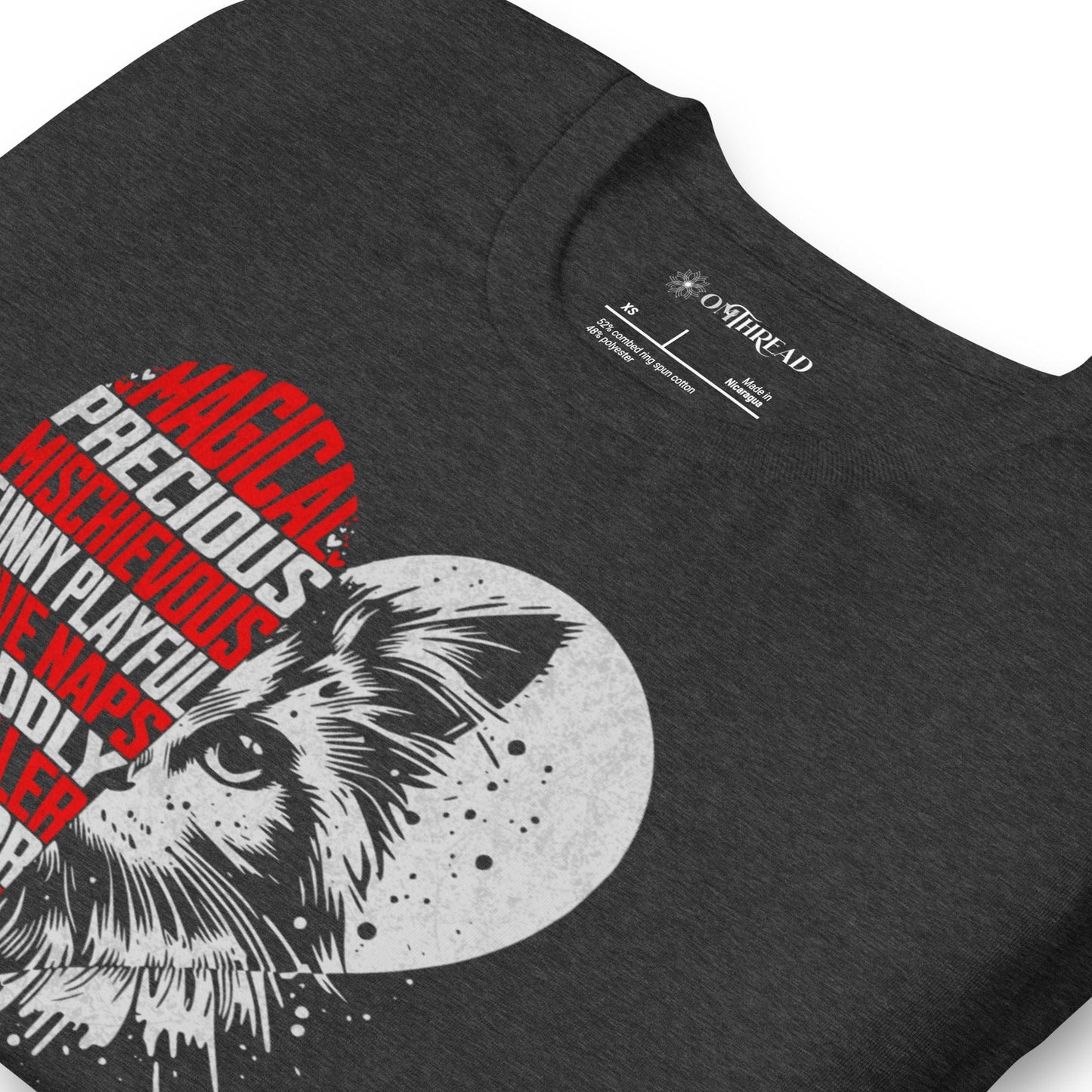 OMTHREAD Heart Cat Word Art T-Shirt, Cute Cat Lover Shirt, Gift for Cat Moms and Dads