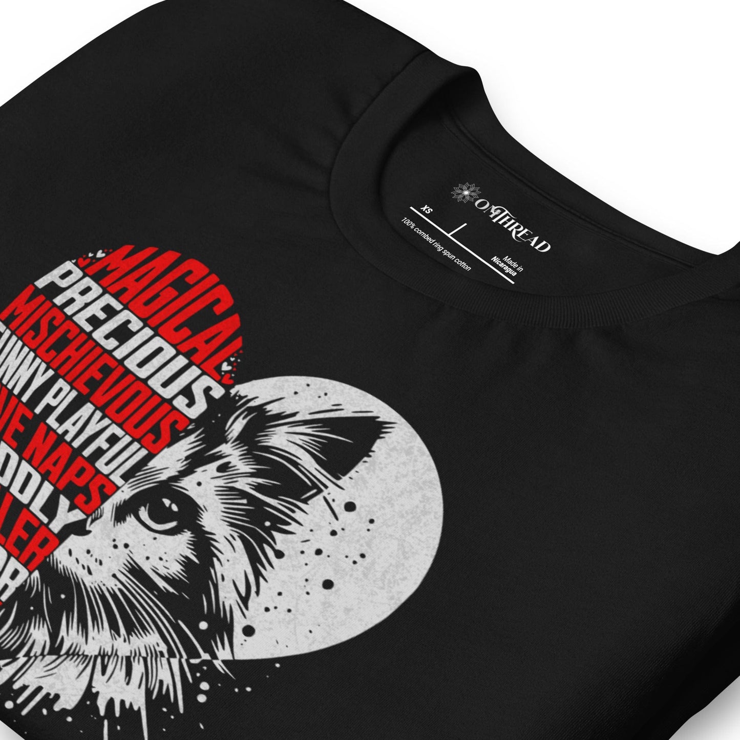OMTHREAD Heart Cat Word Art T-Shirt, Cute Cat Lover Shirt, Gift for Cat Moms and Dads