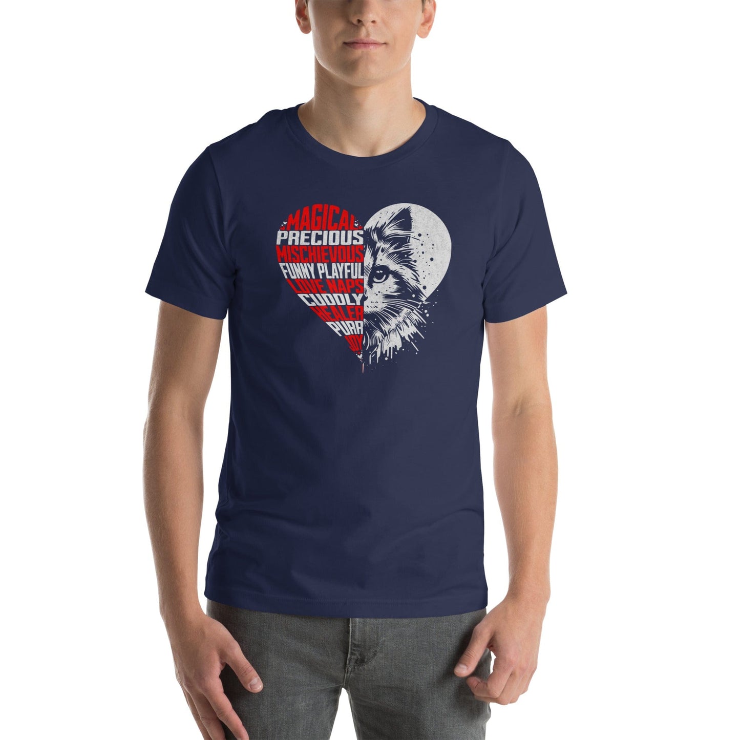 OMTHREAD Heart Cat Word Art T-Shirt, Cute Cat Lover Shirt, Gift for Cat Moms and Dads