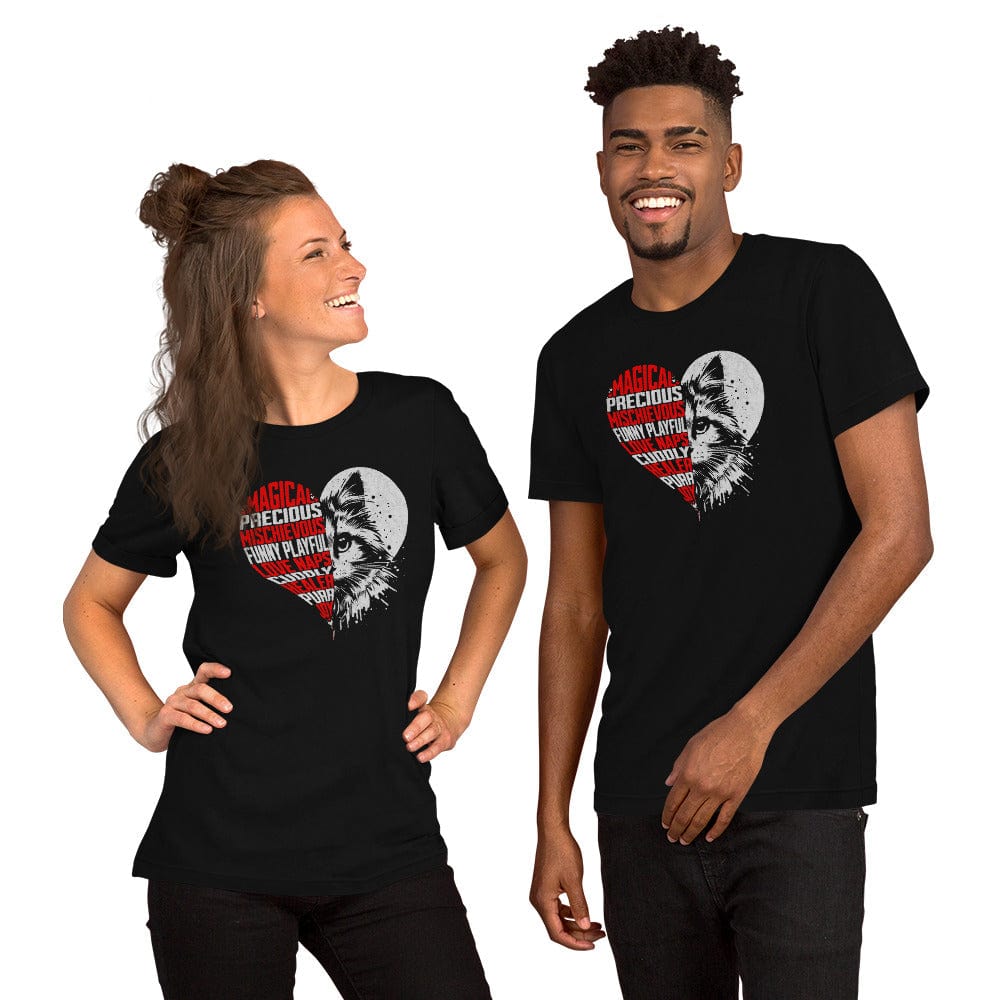 OMTHREAD Heart Cat Word Art T-Shirt, Cute Cat Lover Shirt, Gift for Cat Moms and Dads