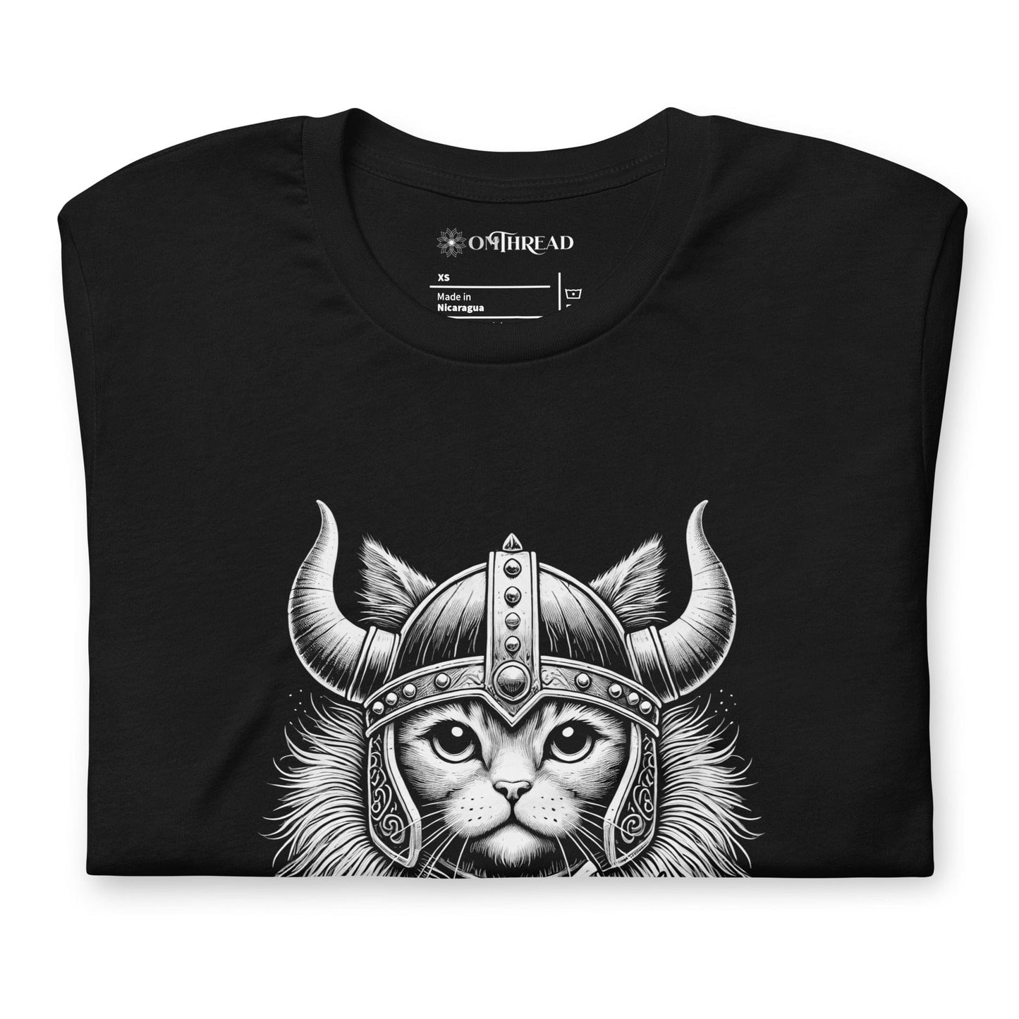 OMTHREAD Heart of a Warrior Viking Cat T-Shirt | Fierce Cat Warrior Tee | Norse Inspired Cat Graphic Shirt