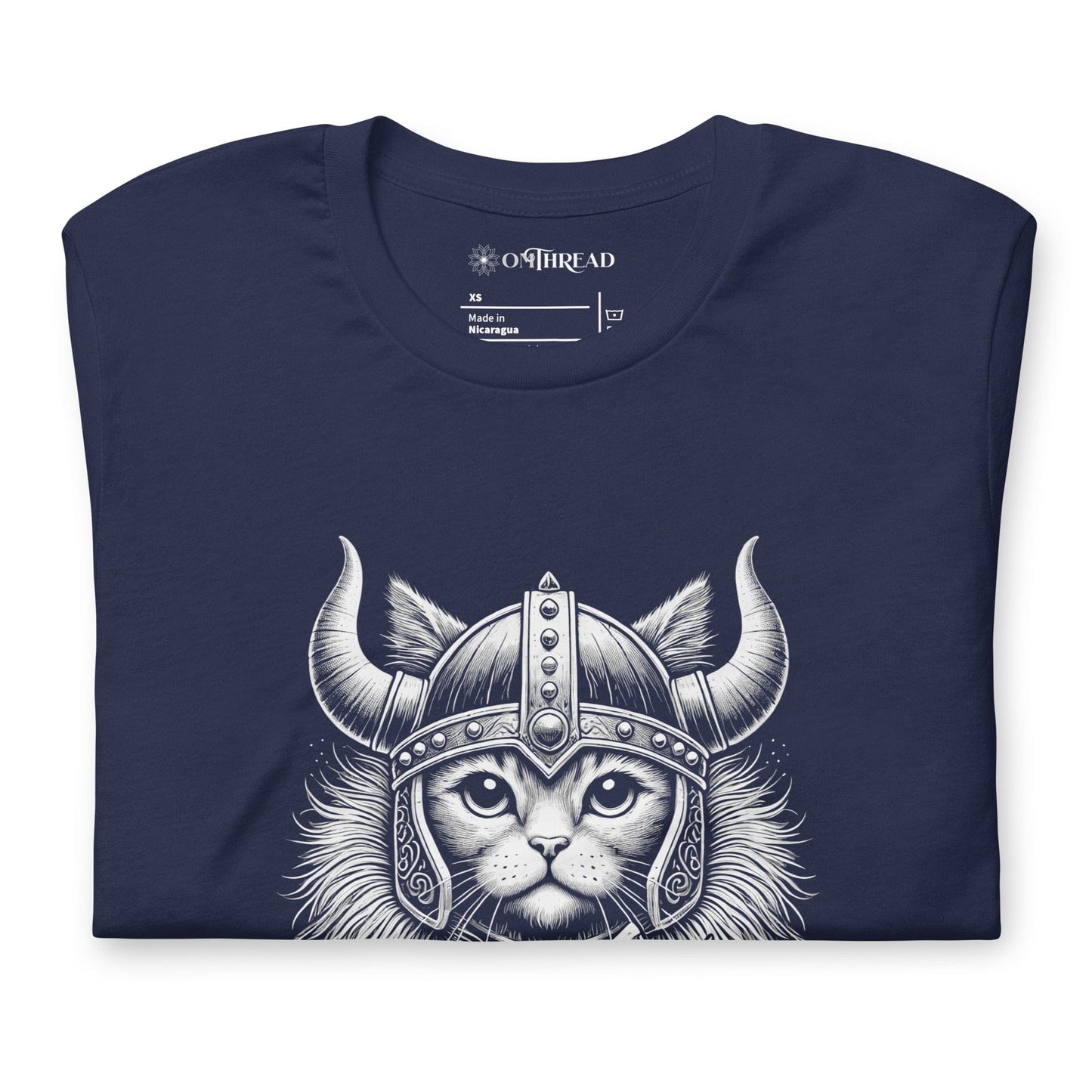 OMTHREAD Heart of a Warrior Viking Cat T-Shirt | Fierce Cat Warrior Tee | Norse Inspired Cat Graphic Shirt
