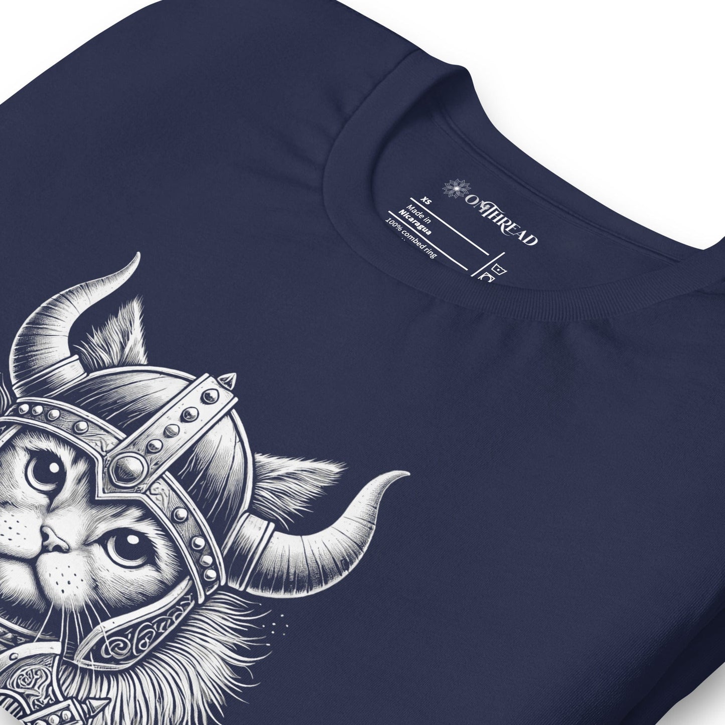 OMTHREAD Heart of a Warrior Viking Cat T-Shirt | Fierce Cat Warrior Tee | Norse Inspired Cat Graphic Shirt