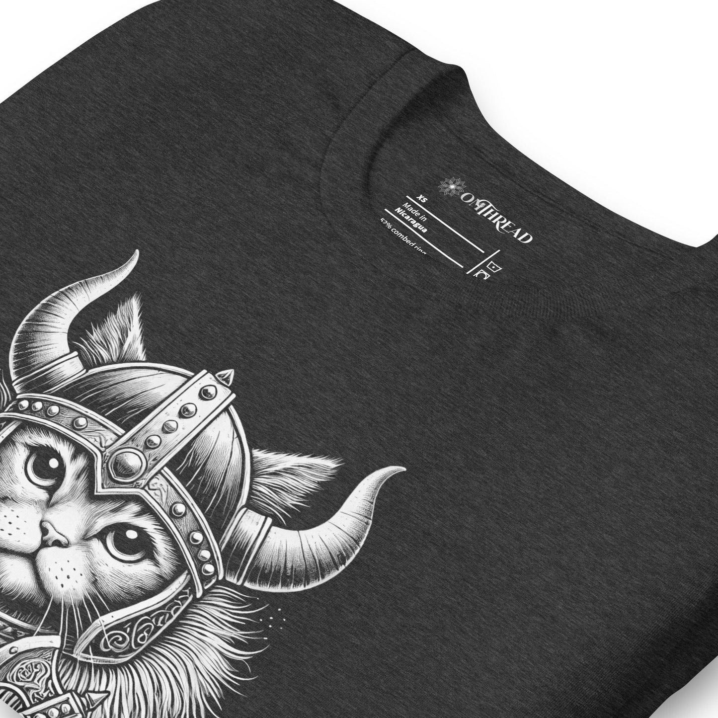 OMTHREAD Heart of a Warrior Viking Cat T-Shirt | Fierce Cat Warrior Tee | Norse Inspired Cat Graphic Shirt