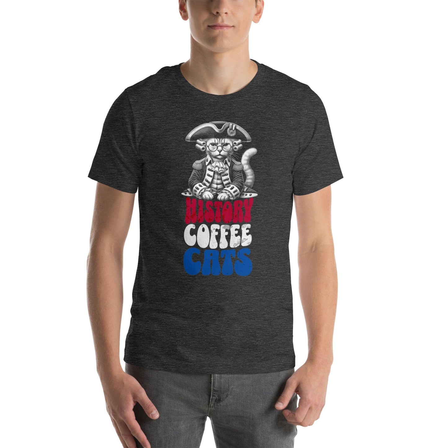 OMTHREAD History Cats Coffee T-Shirt | Funny Cat Lover Tee | Retro Cat Coffee Shirt
