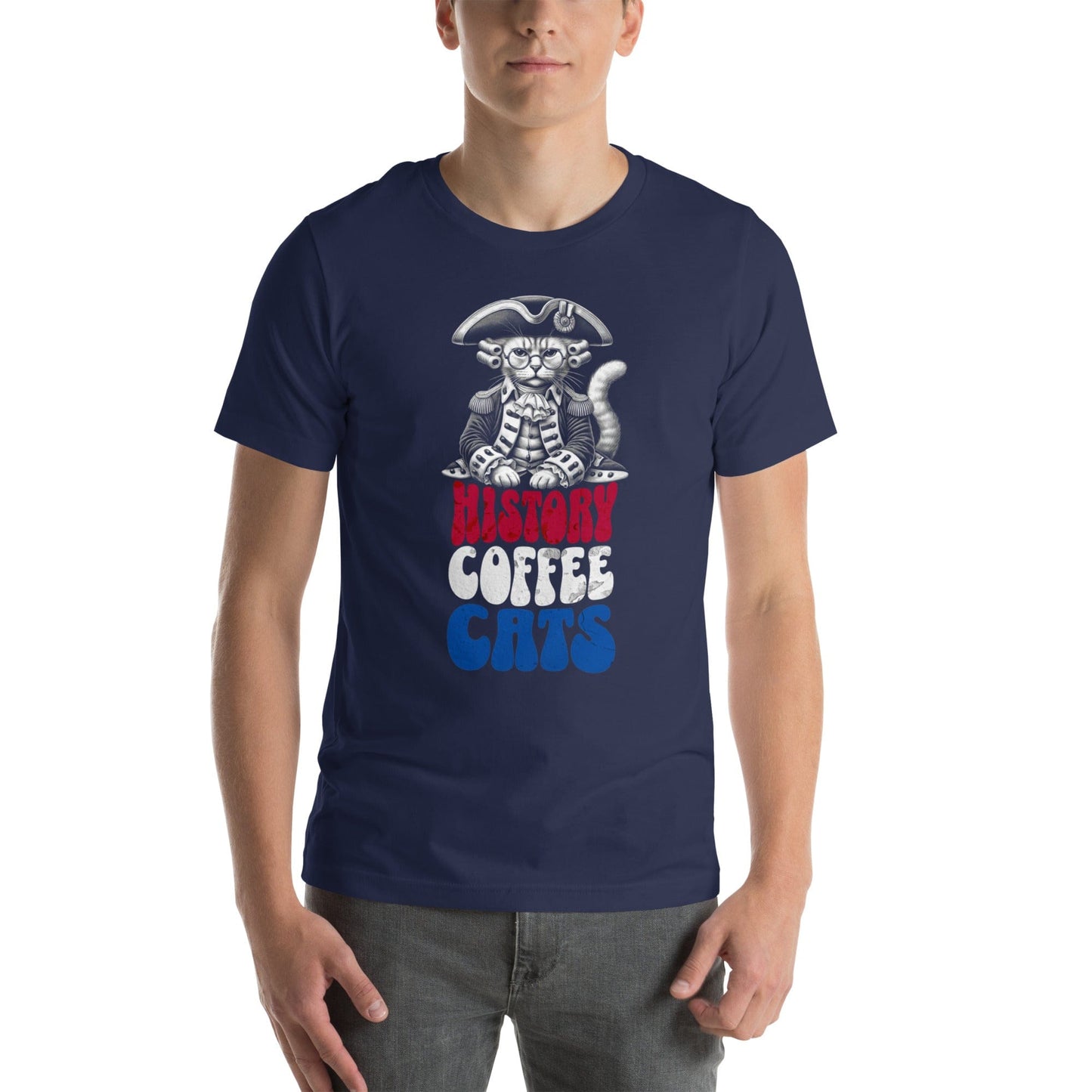 OMTHREAD History Cats Coffee T-Shirt | Funny Cat Lover Tee | Retro Cat Coffee Shirt