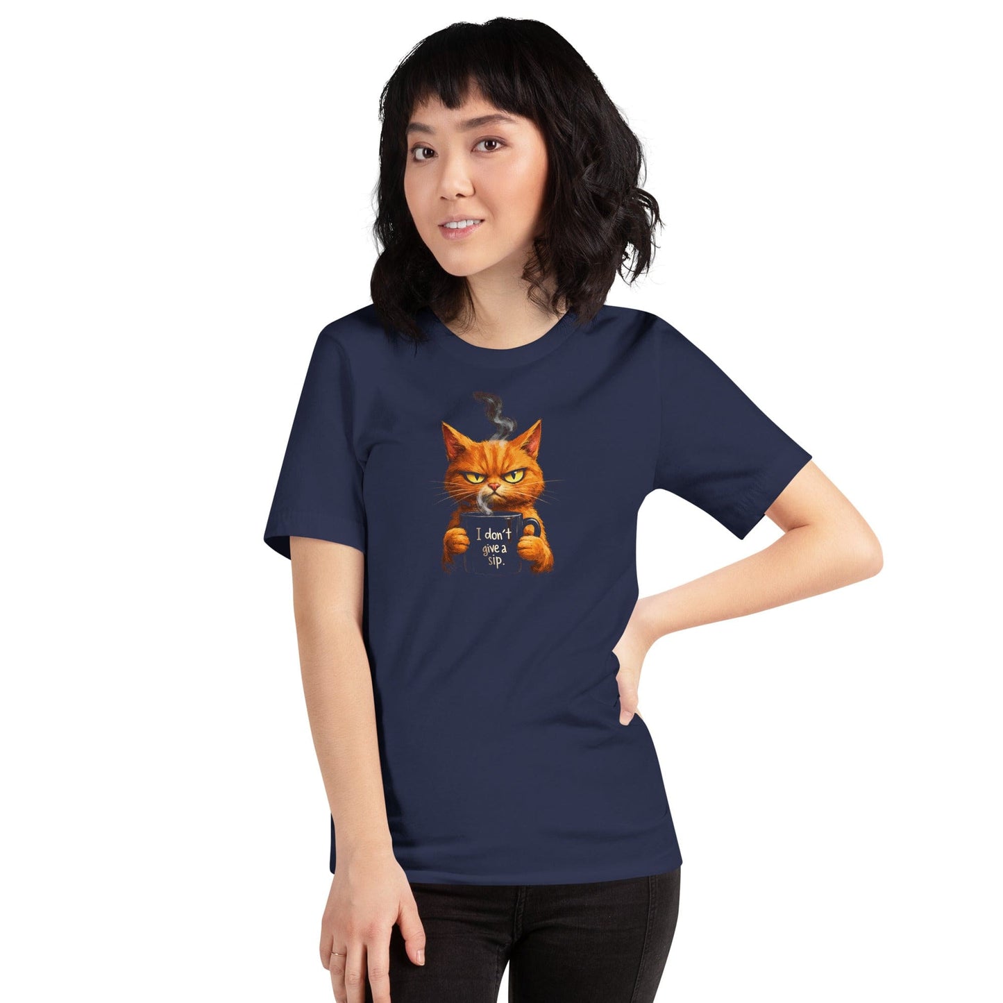 OMTHREAD I Don’t Give a Sip Cat Shirt Funny Orange Coffee Cat Lover Tee