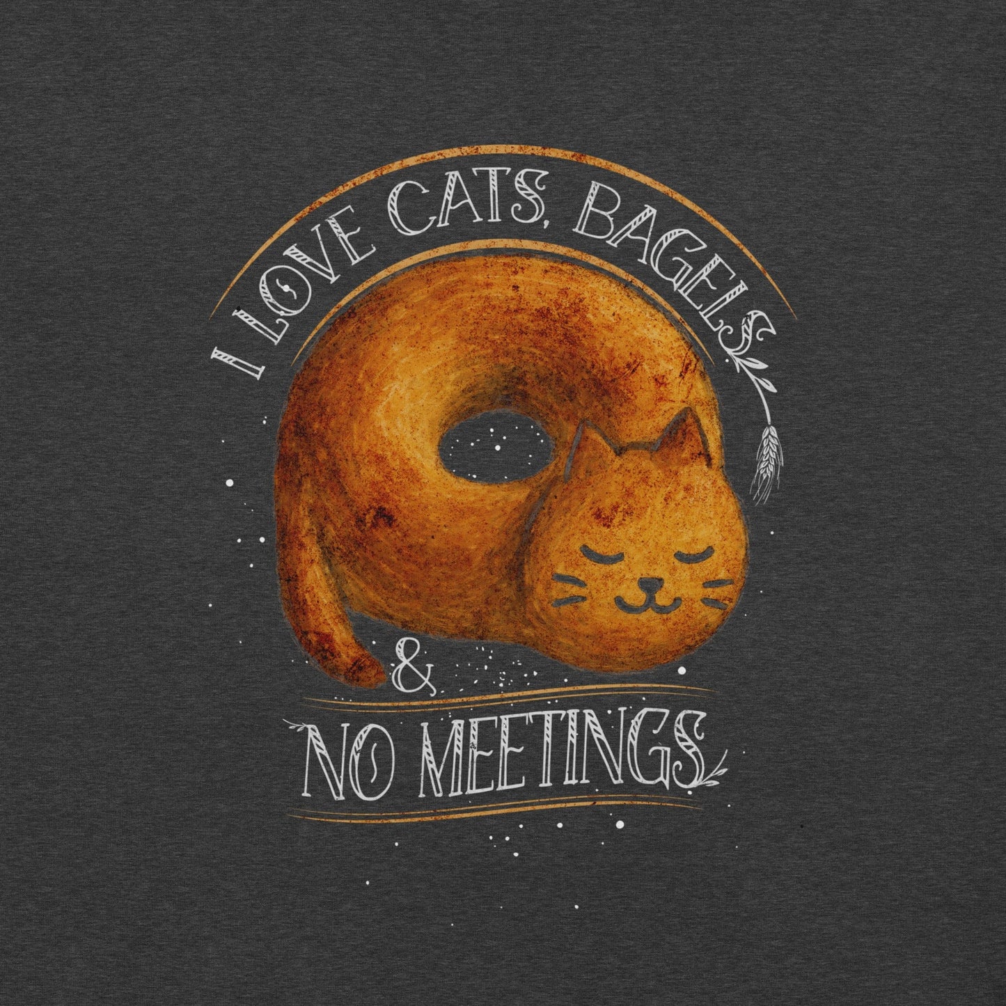 OMTHREAD I Love Cats, Bagels and No Meetings Cat T-Shirt