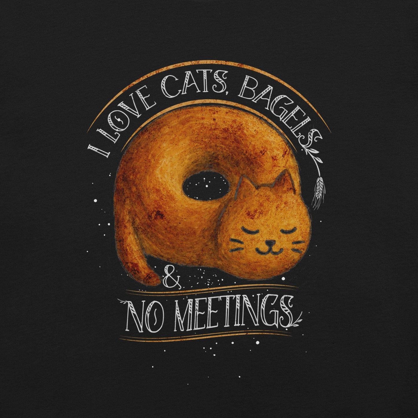 OMTHREAD I Love Cats, Bagels and No Meetings Cat T-Shirt
