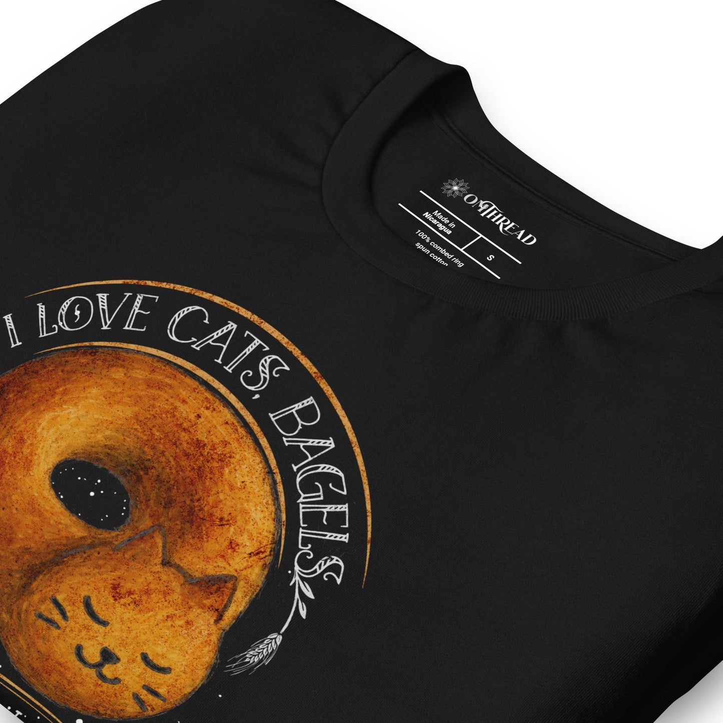 OMTHREAD I Love Cats, Bagels and No Meetings Cat T-Shirt