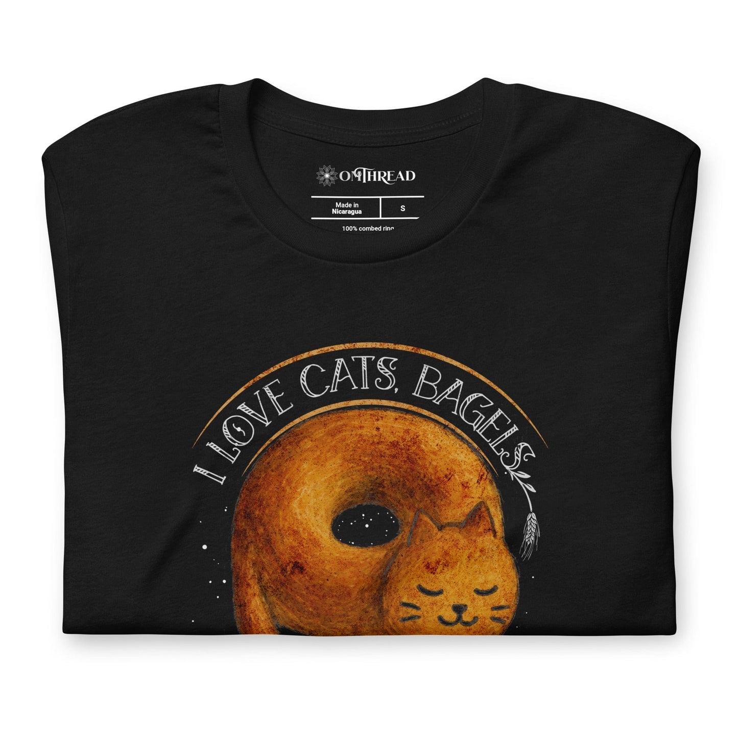 OMTHREAD I Love Cats, Bagels and No Meetings Cat T-Shirt
