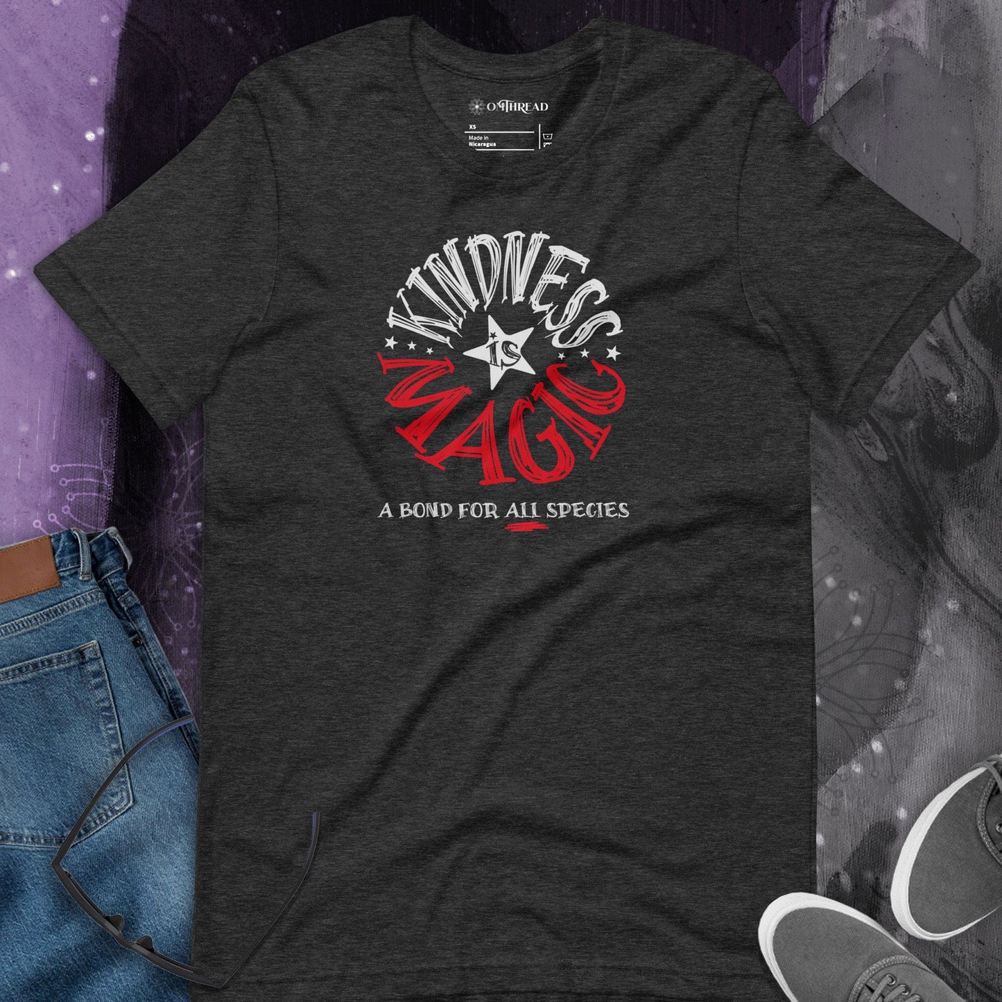 OMTHREAD Kindness Is Magic, A Bond for All Species Retro T-Shirt, Positive Vibes Tee, Groovy Graphic Shirt