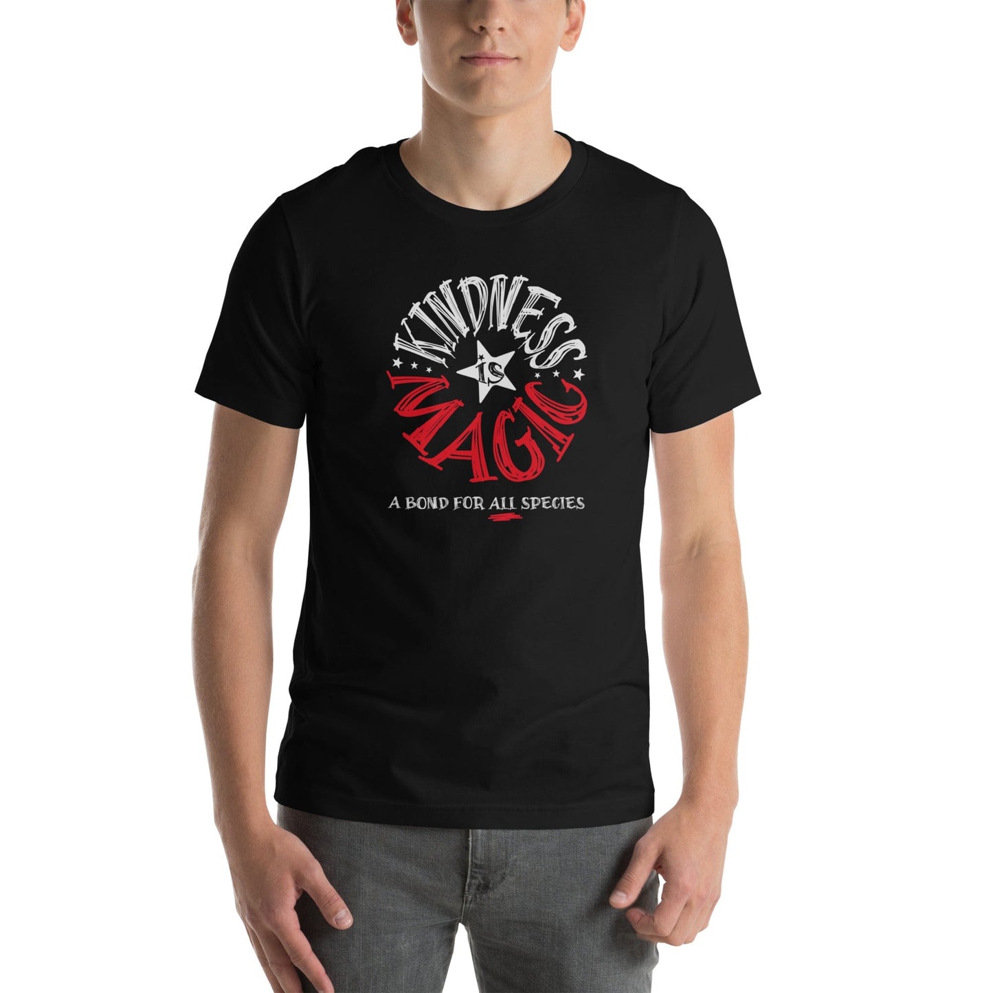 OMTHREAD Kindness Is Magic, A Bond for All Species Retro T-Shirt, Positive Vibes Tee, Groovy Graphic Shirt
