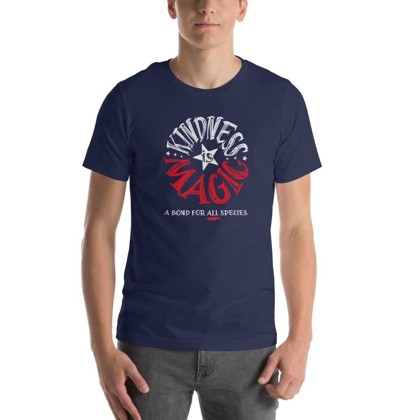 OMTHREAD Kindness Is Magic, A Bond for All Species Retro T-Shirt, Positive Vibes Tee, Groovy Graphic Shirt