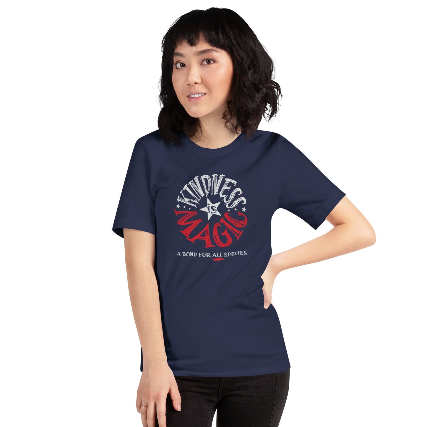 OMTHREAD Kindness Is Magic, A Bond for All Species Retro T-Shirt, Positive Vibes Tee, Groovy Graphic Shirt