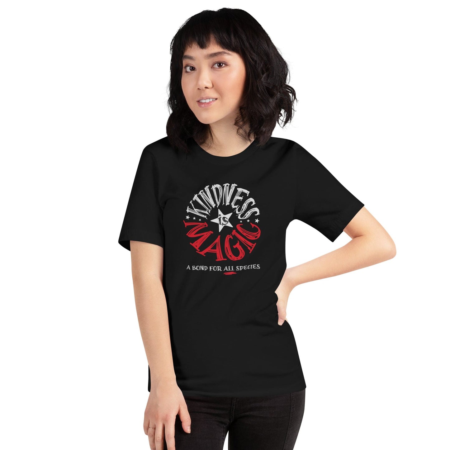 OMTHREAD Kindness Is Magic, A Bond for All Species Retro T-Shirt, Positive Vibes Tee, Groovy Graphic Shirt