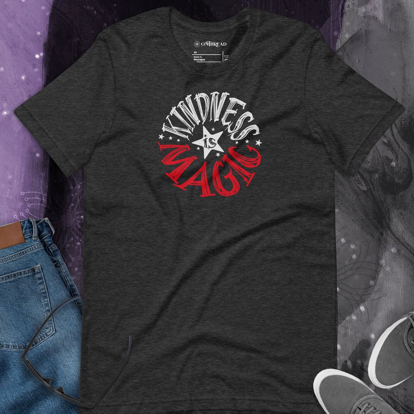 OMTHREAD Kindness Is Magic Retro Rainbow T-Shirt, Positive Vibes Tee, Groovy Graphic Shirt
