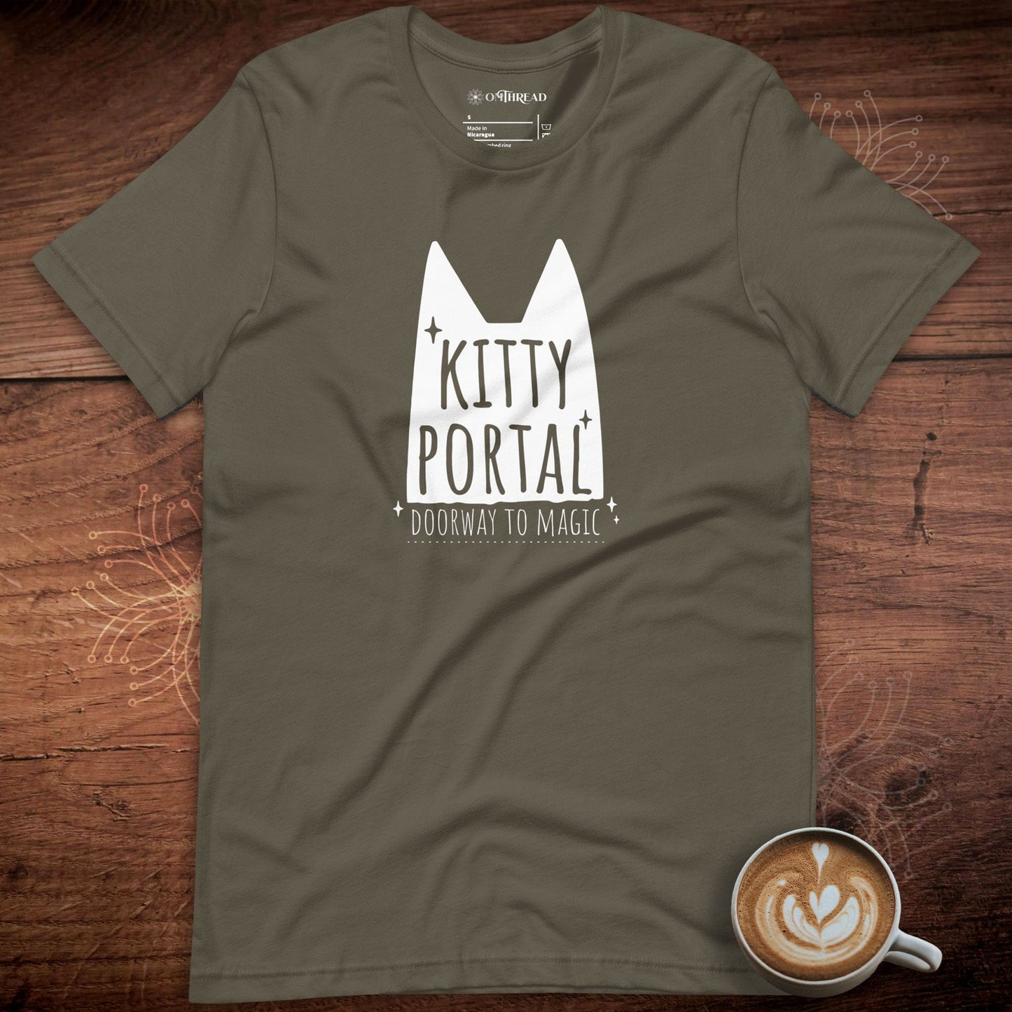 OMTHREAD Kitty Portal Doorway to Magic T-Shirt | Cat Lover Tee | Whimsical Cat Shirt