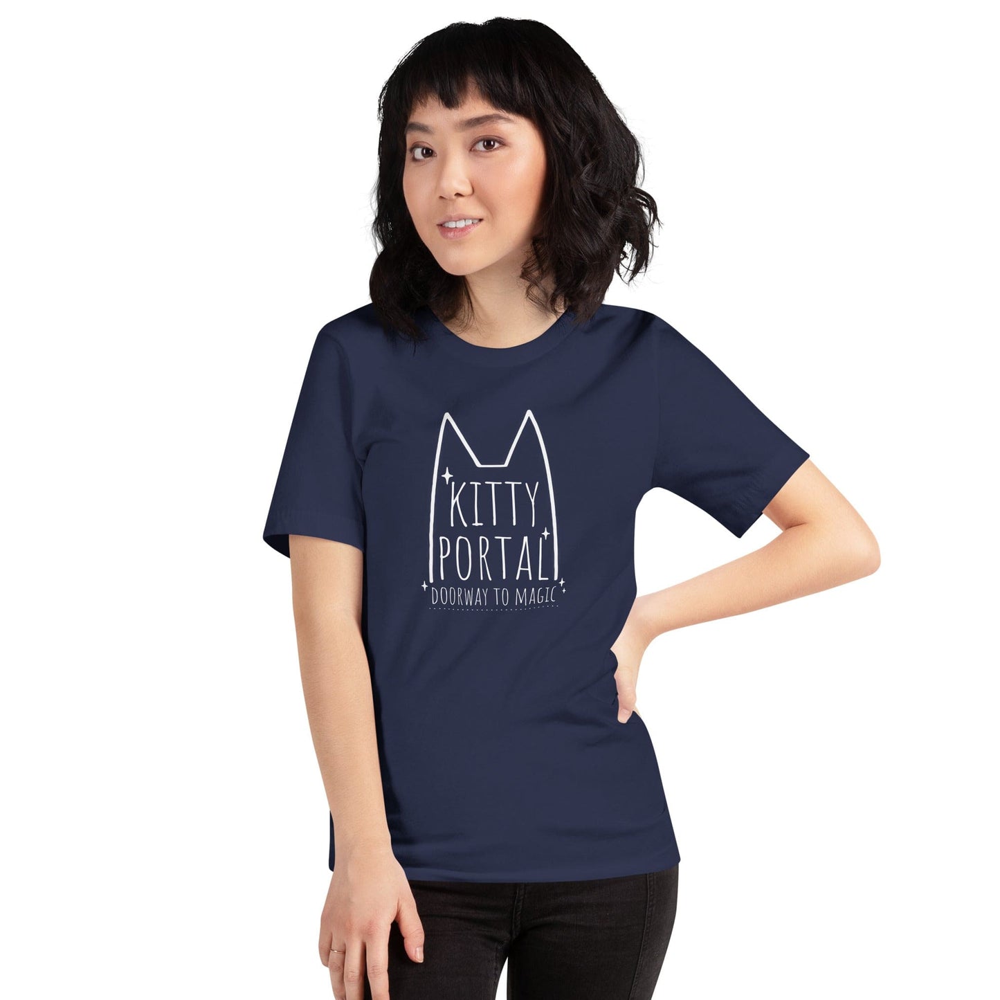 OMTHREAD Kitty Portal T-Shirt | Magic Cat Lover Tee | Minimalist Cat Shirt