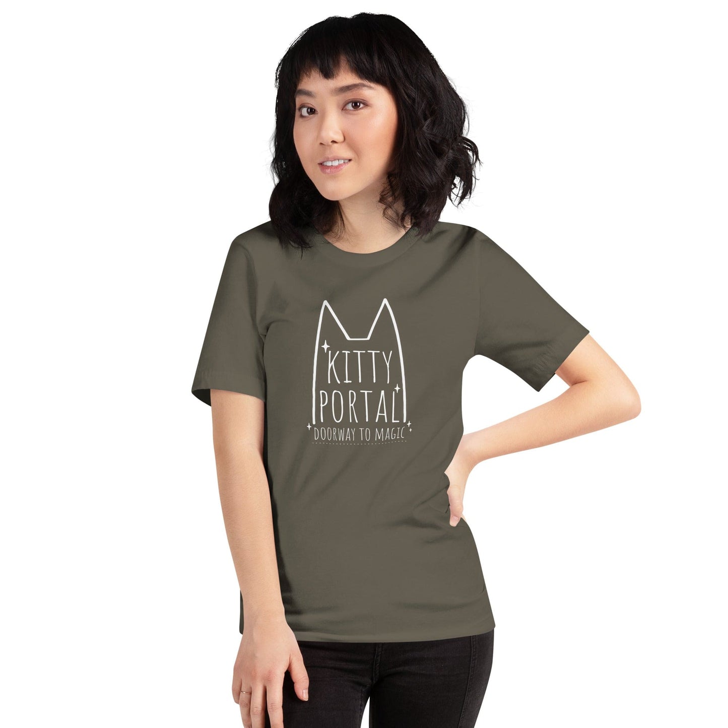 OMTHREAD Kitty Portal T-Shirt | Magic Cat Lover Tee | Minimalist Cat Shirt
