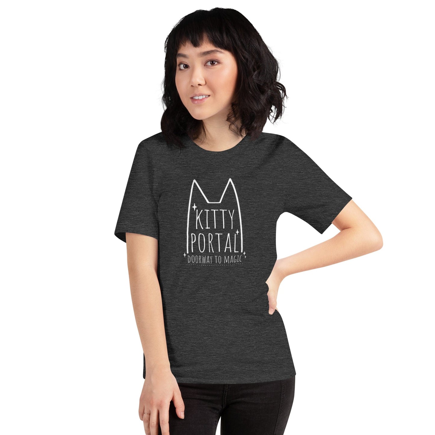 OMTHREAD Kitty Portal T-Shirt | Magic Cat Lover Tee | Minimalist Cat Shirt