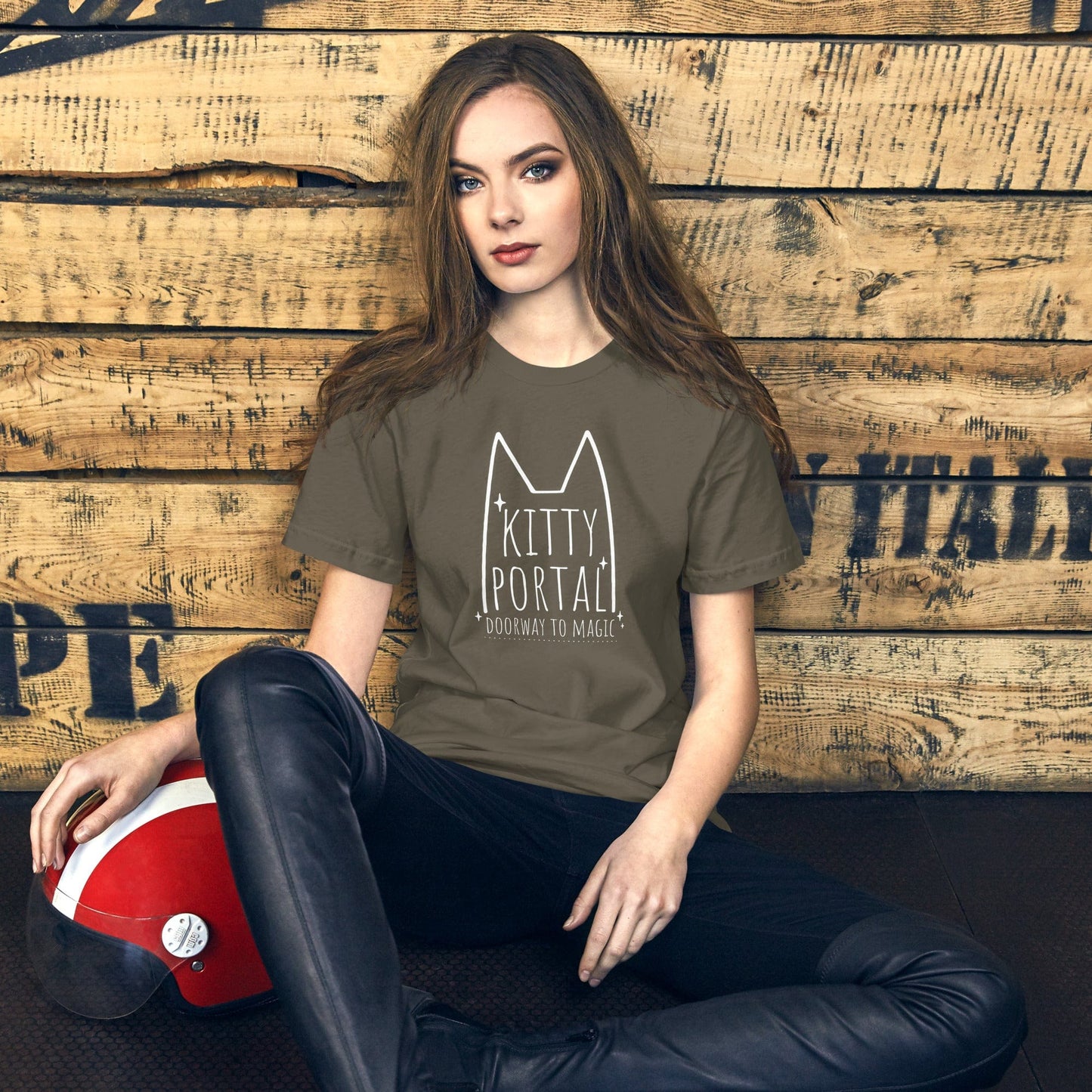 OMTHREAD Kitty Portal T-Shirt | Magic Cat Lover Tee | Minimalist Cat Shirt