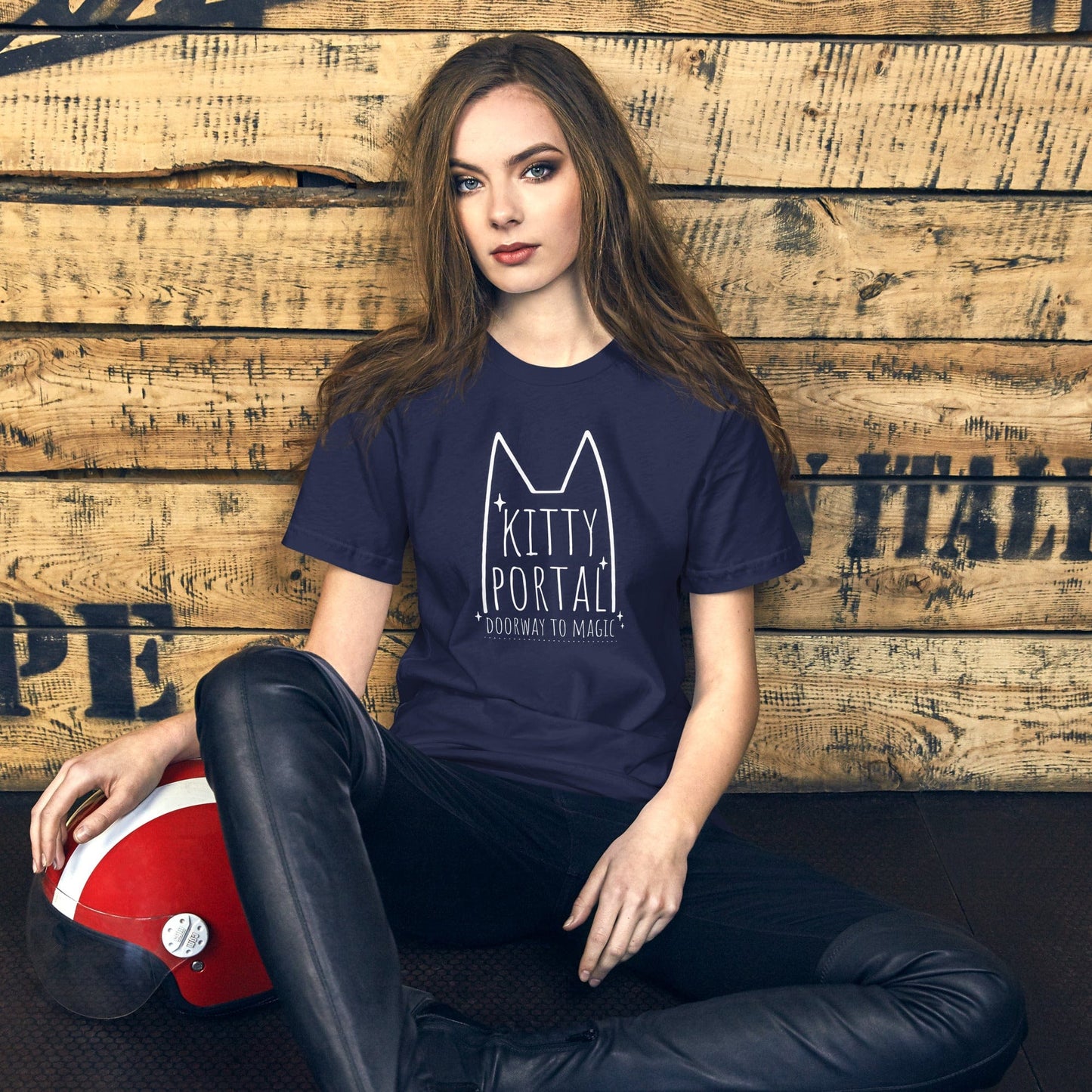 OMTHREAD Kitty Portal T-Shirt | Magic Cat Lover Tee | Minimalist Cat Shirt