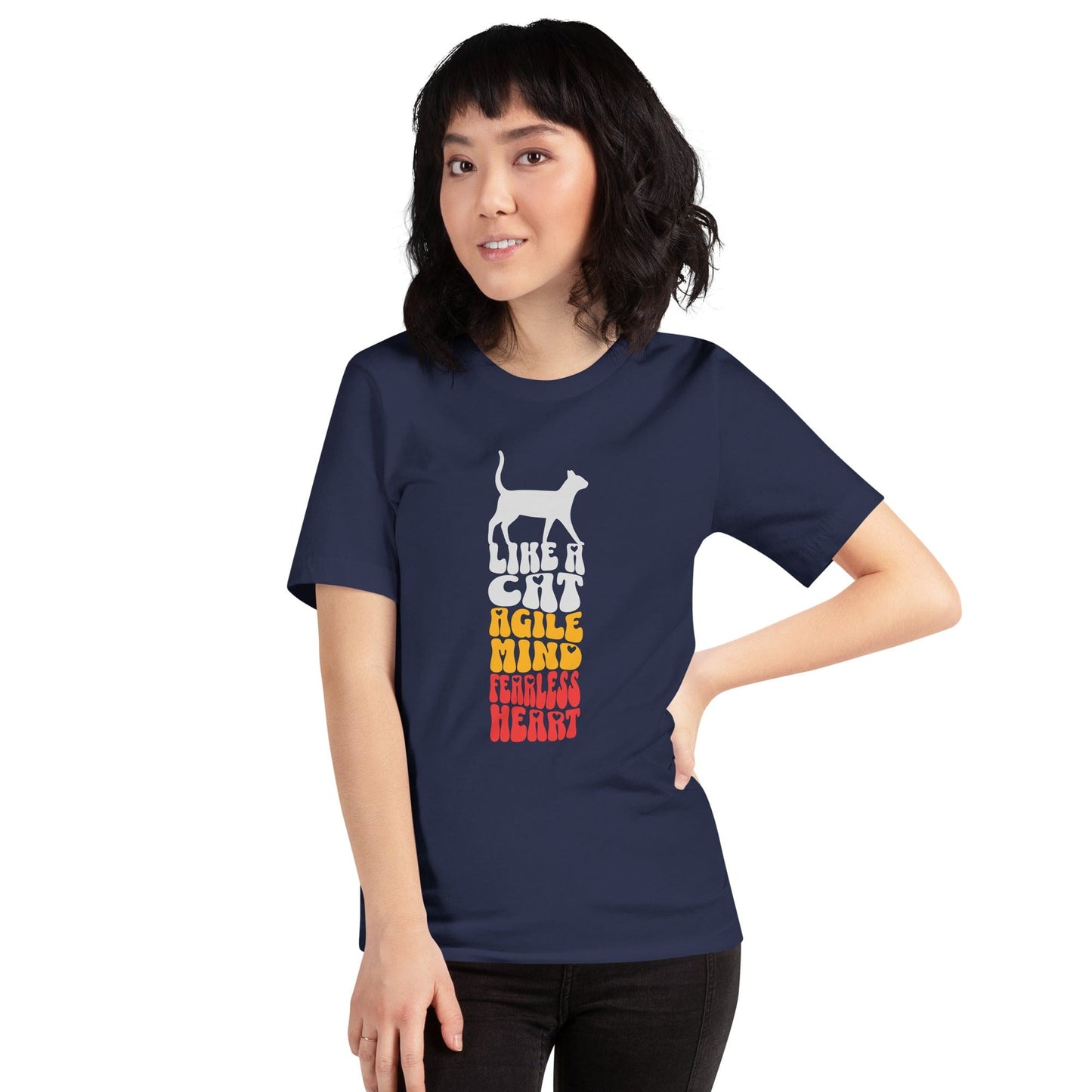 OMTHREAD Like a Cat T-Shirt | Agile Mind Fearless Heart Tee | Cat Lover Shirt