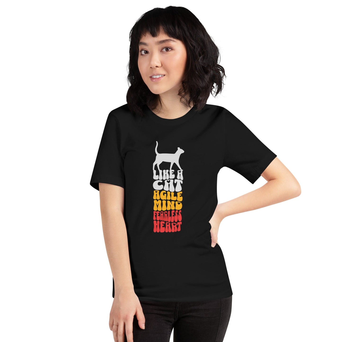 OMTHREAD Like a Cat T-Shirt | Agile Mind Fearless Heart Tee | Cat Lover Shirt