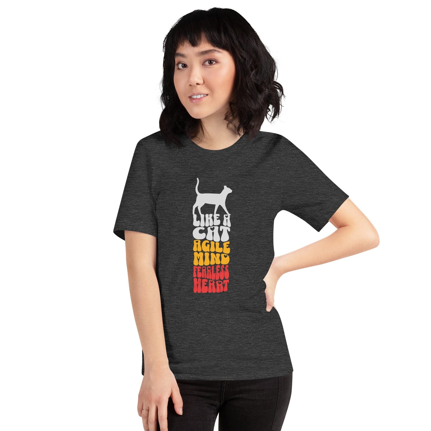 OMTHREAD Like a Cat T-Shirt | Agile Mind Fearless Heart Tee | Cat Lover Shirt