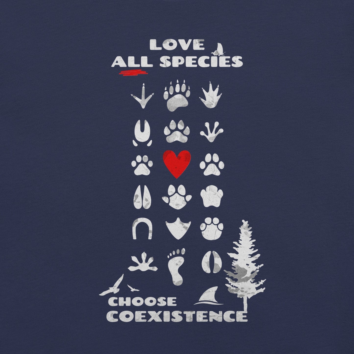 OMTHREAD Love All Species Choose Coexistence T-Shirt Animal Footprint Nature Conservation Tee