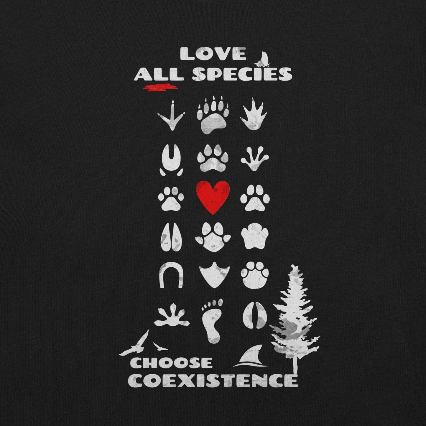 OMTHREAD Love All Species Choose Coexistence T-Shirt Animal Footprint Nature Conservation Tee
