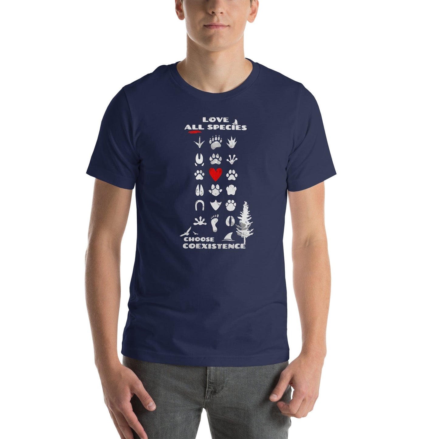 OMTHREAD Love All Species Choose Coexistence T-Shirt Animal Footprint Nature Conservation Tee