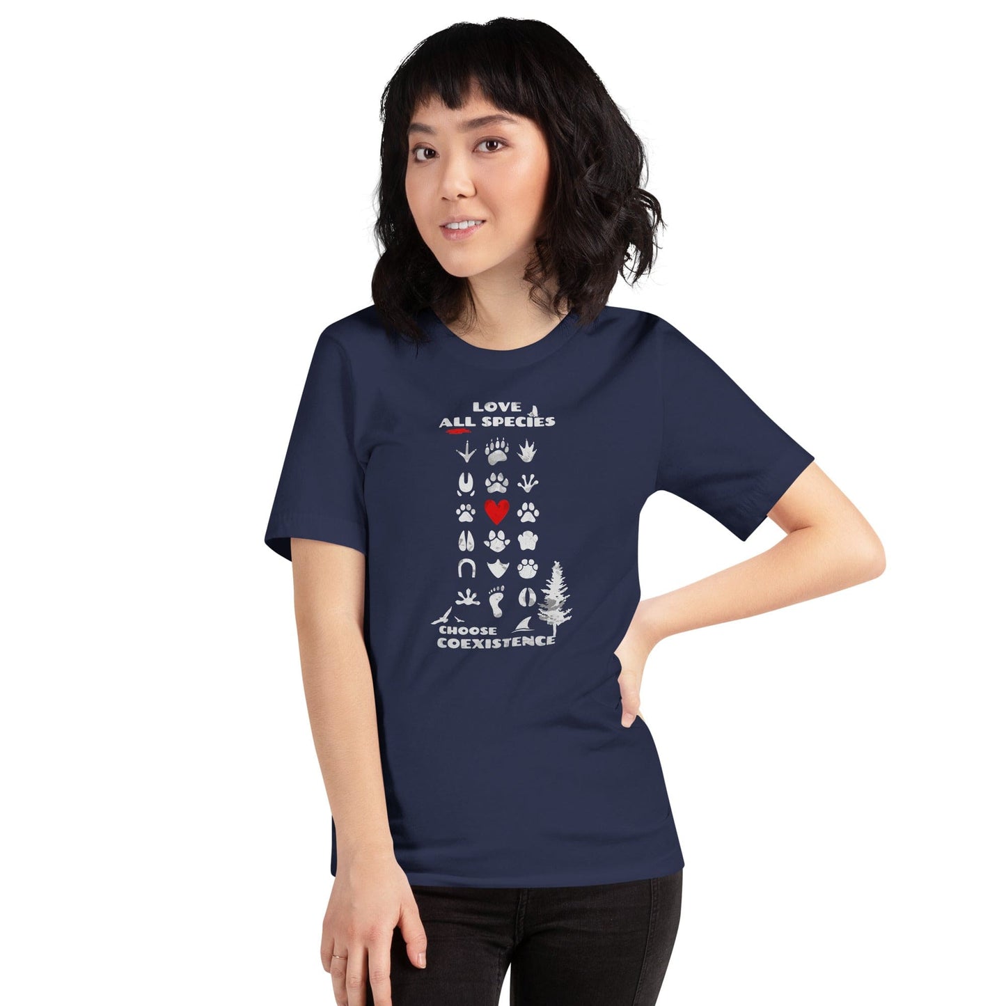 OMTHREAD Love All Species Choose Coexistence T-Shirt Animal Footprint Nature Conservation Tee