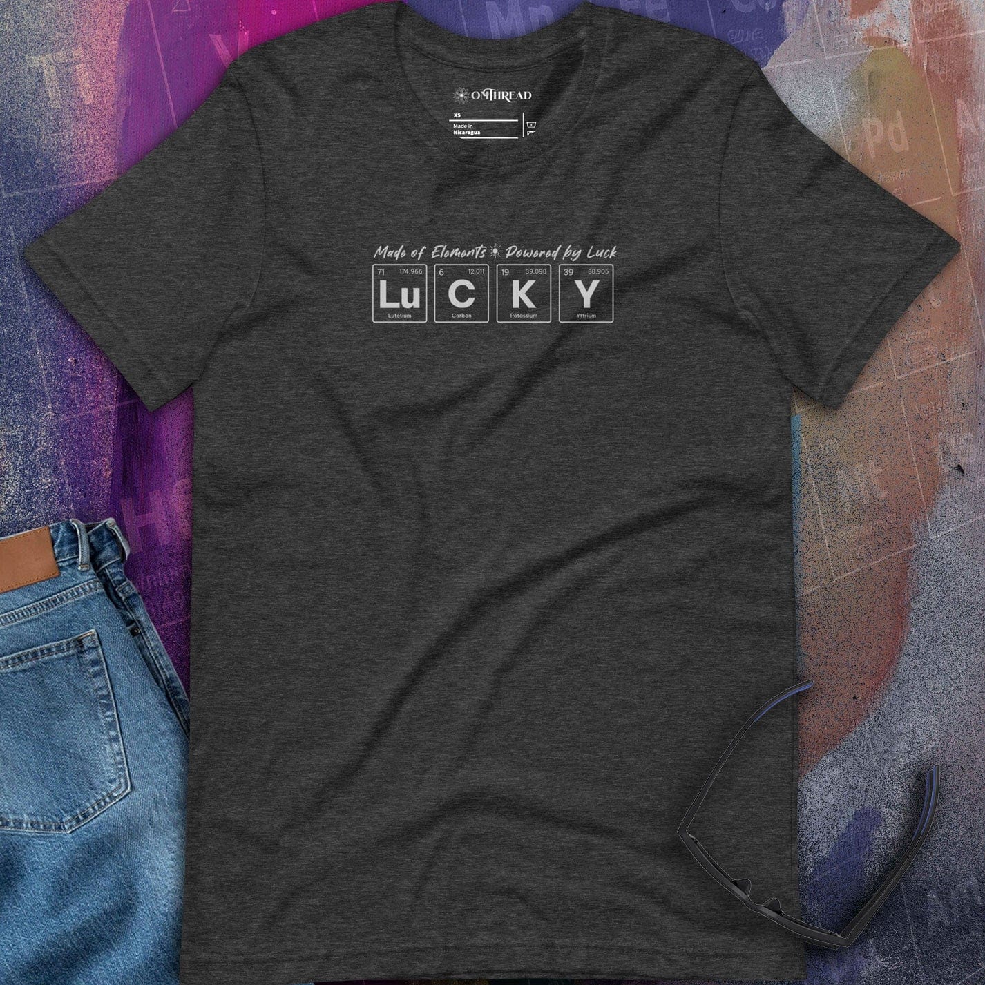 OMTHREAD Made of Elements Powered by Luck Tee | Periodic Table of Elements Tee