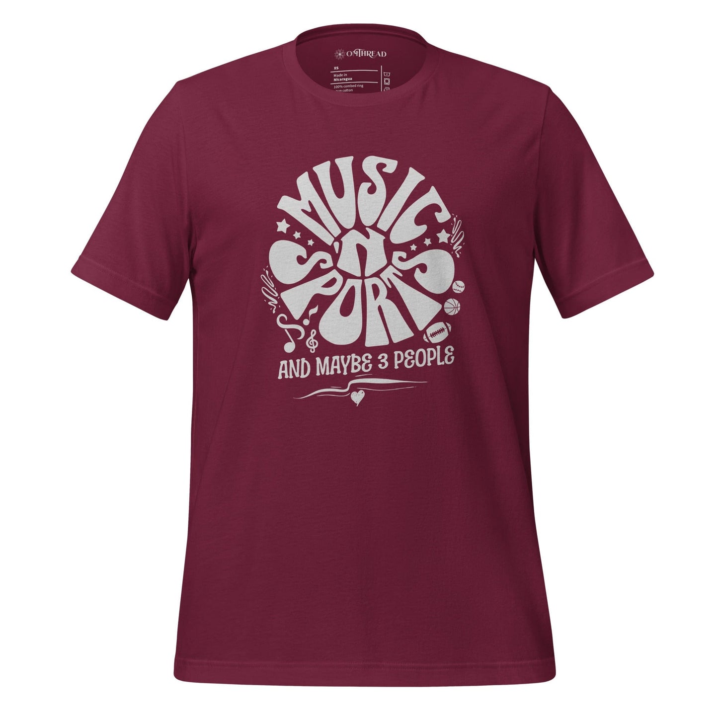 OMTHREAD Maroon / XS Music 'N Sports T-Shirt | Fun Introvert Tee | Humorous Gift for Music and Sports Lovers