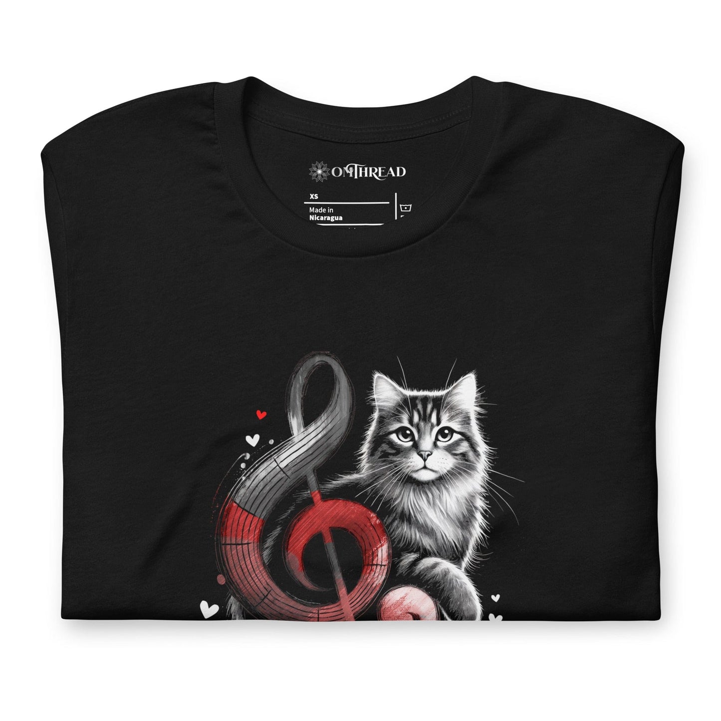 OMTHREAD Me My Cat and Music T-Shirt | Cat Lover Musical Tee