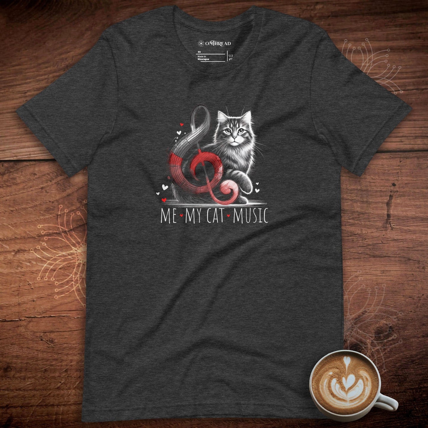 OMTHREAD Me My Cat and Music T-Shirt | Cat Lover Musical Tee