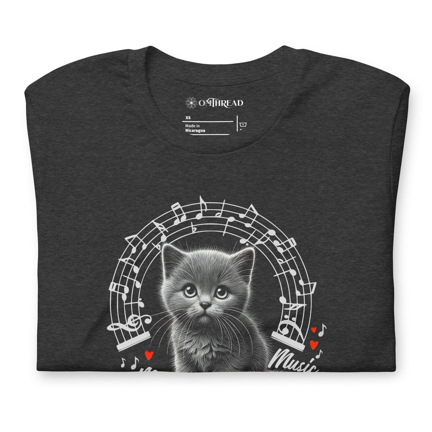 OMTHREAD Me My Cat and Music T-Shirt | Cat Lover Musician Tee | Musical Notes Cat Shirt