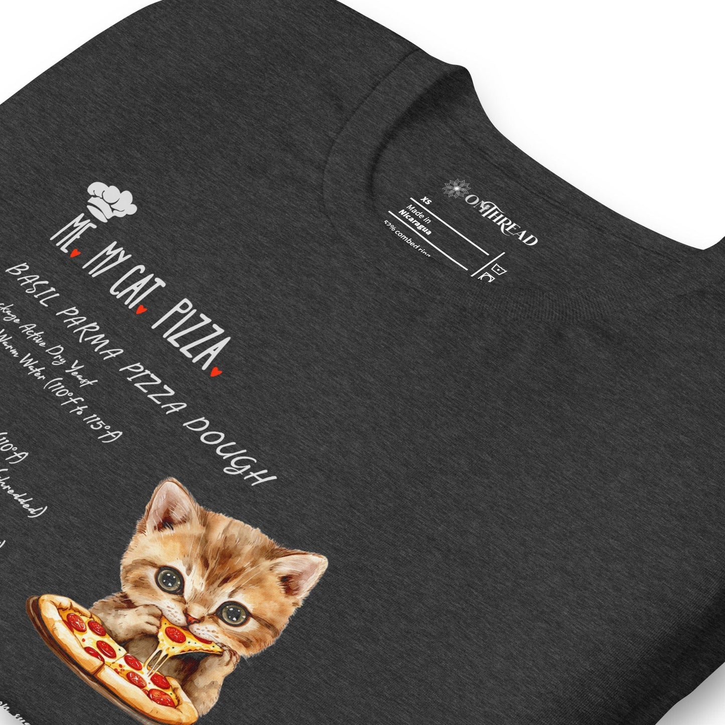 OMTHREAD Me, My Cat, Real Pizza Recipe T-Shirt | Recipe Graphic Tee for Food Lovers