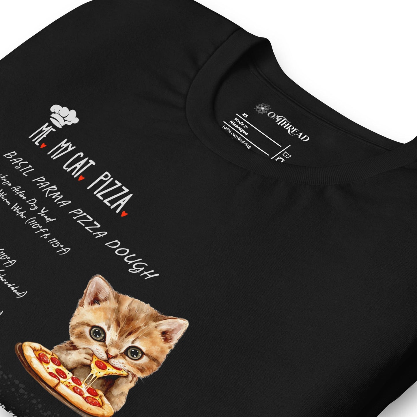 OMTHREAD Me, My Cat, Real Pizza Recipe T-Shirt | Recipe Graphic Tee for Food Lovers