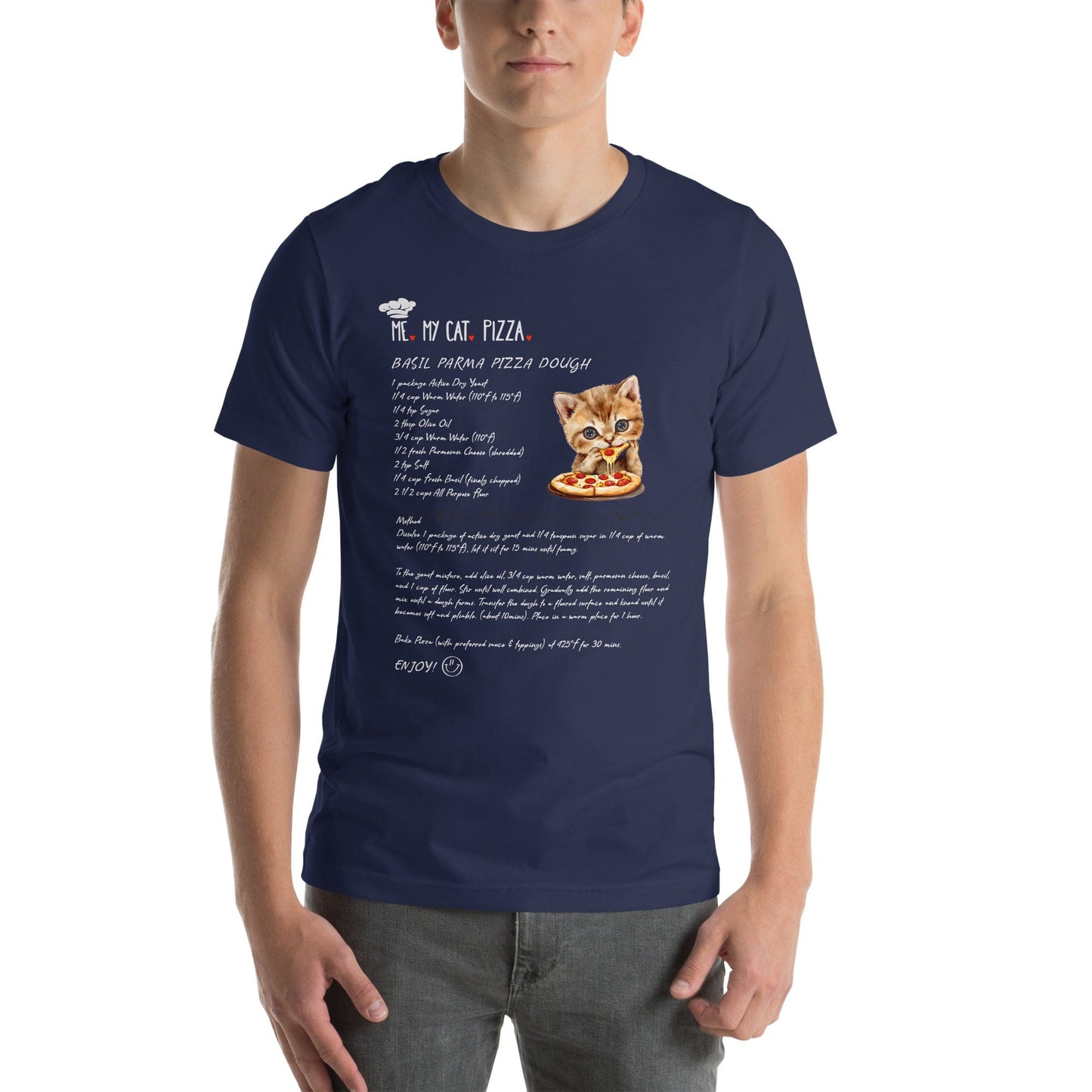 OMTHREAD Me, My Cat, Real Pizza Recipe T-Shirt | Recipe Graphic Tee for Food Lovers