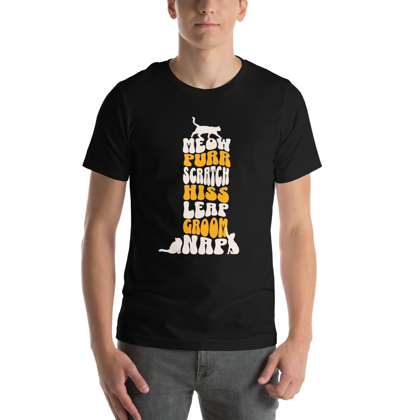 OMTHREAD Meow Purr Scratch T-Shirt | Funny Cat Lover Graphic Tee