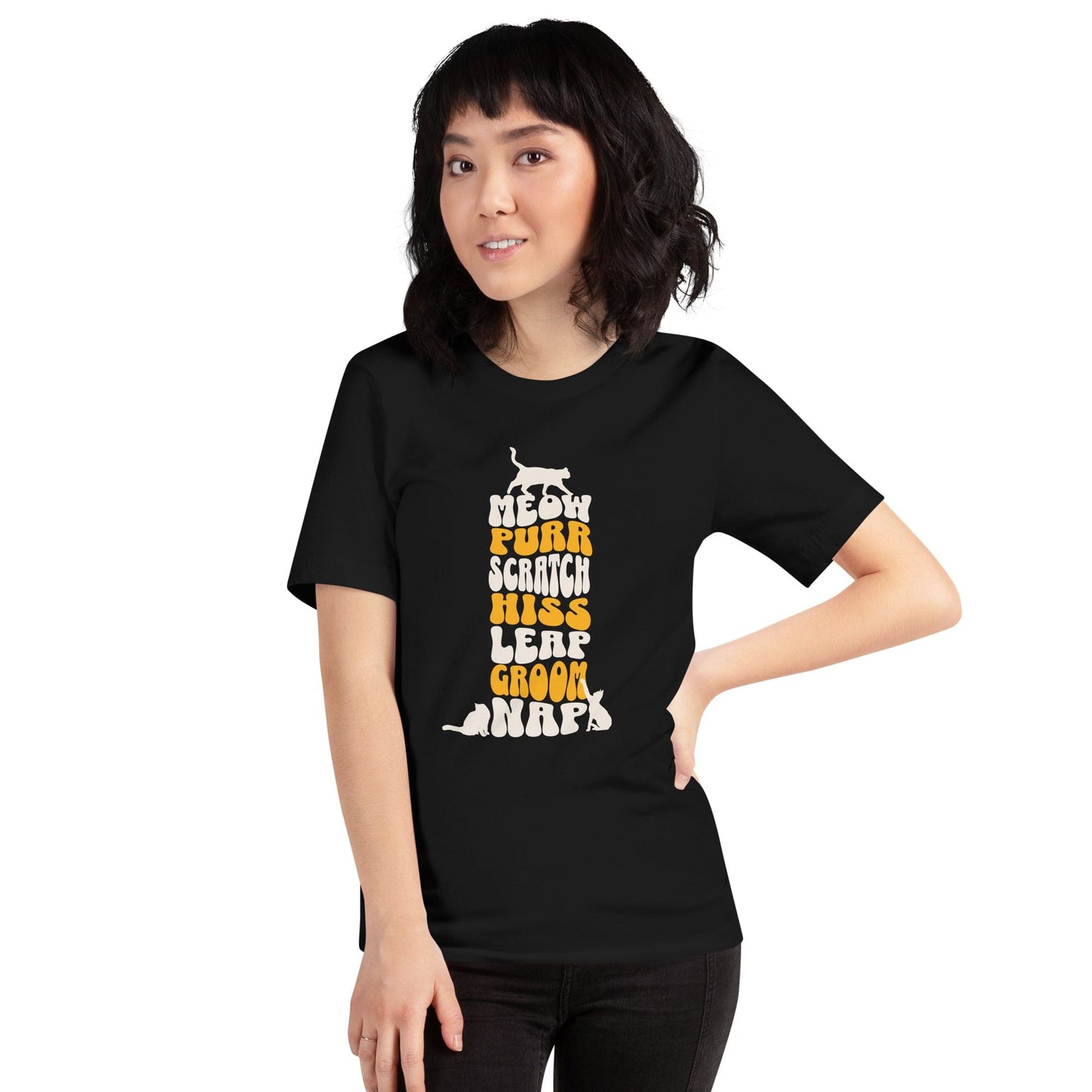 OMTHREAD Meow Purr Scratch T-Shirt | Funny Cat Lover Graphic Tee