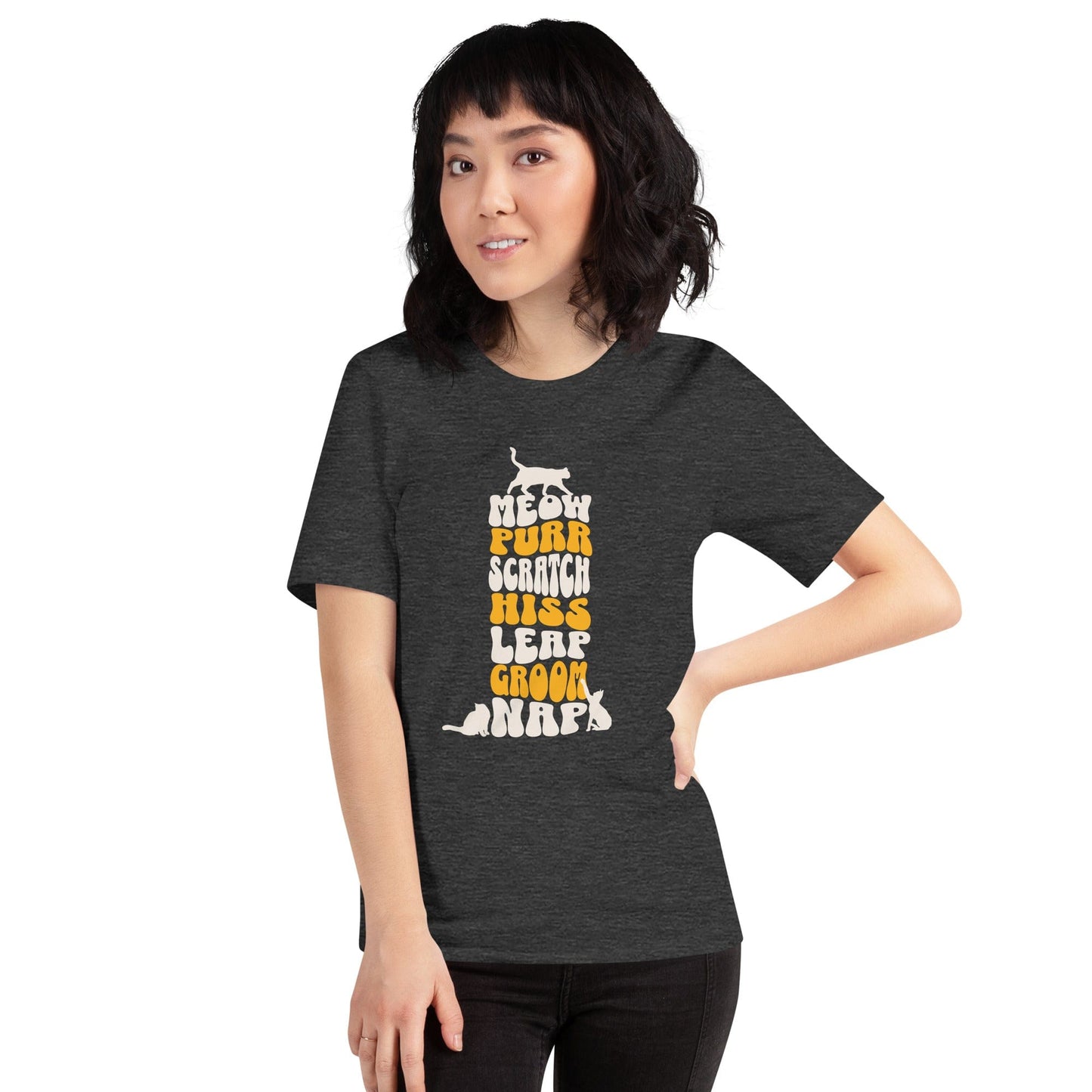 OMTHREAD Meow Purr Scratch T-Shirt | Funny Cat Lover Graphic Tee