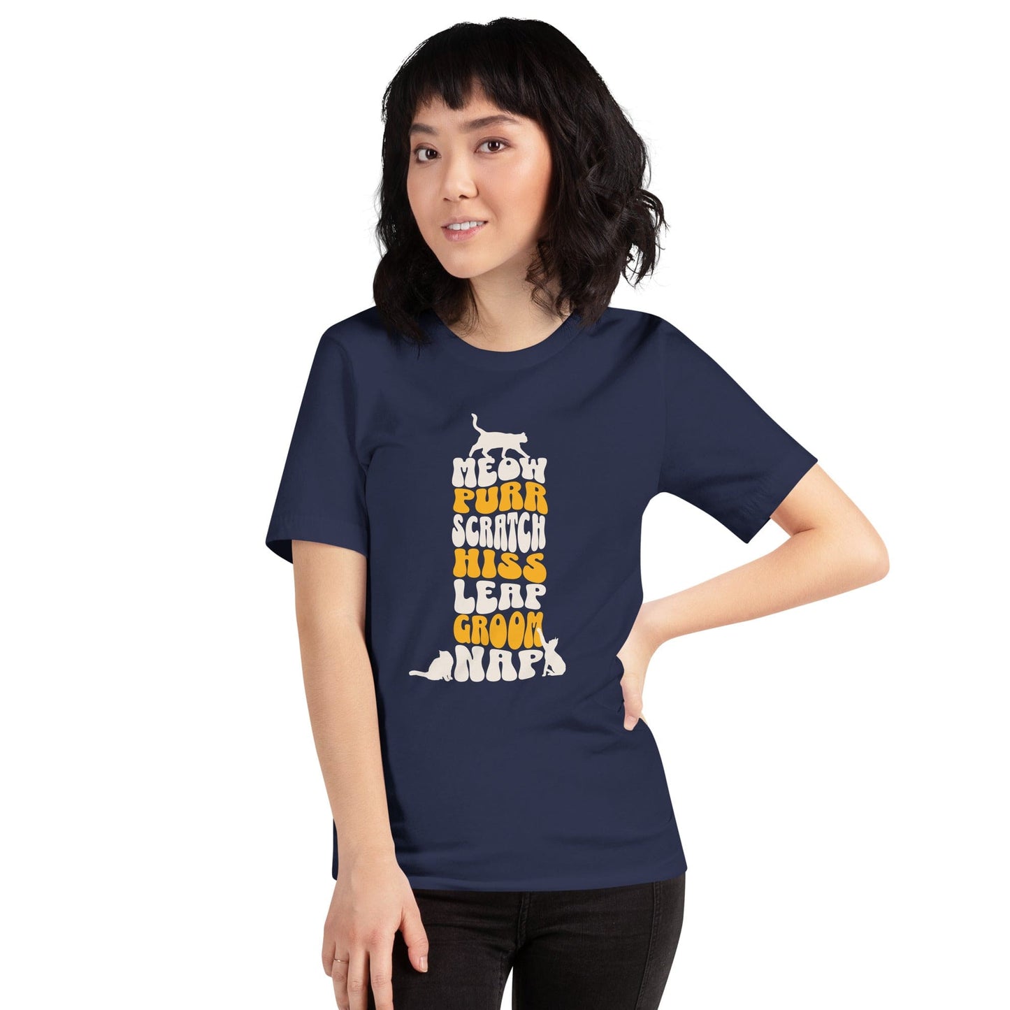 OMTHREAD Meow Purr Scratch T-Shirt | Funny Cat Lover Graphic Tee