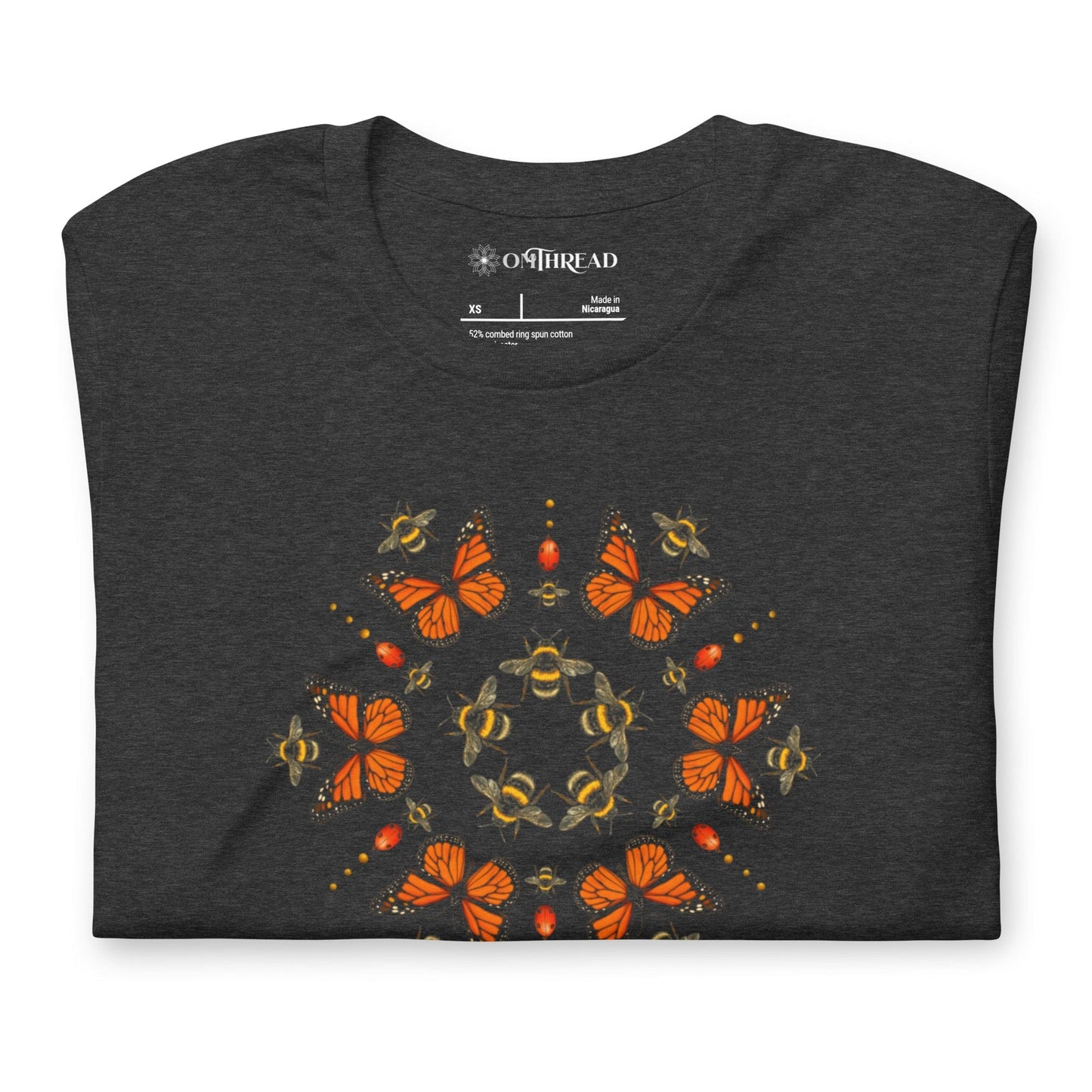 OMTHREAD Monarch Butterfly Bee Mandala Shirt Nature Inspired Graphic Tee