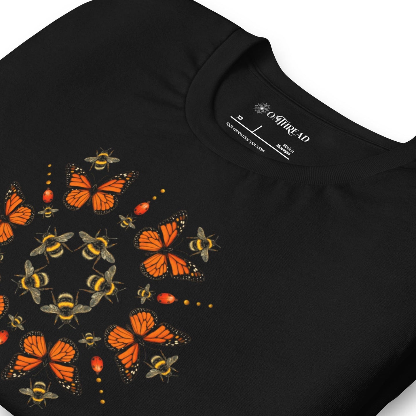OMTHREAD Monarch Butterfly Bee Mandala Shirt Nature Inspired Graphic Tee