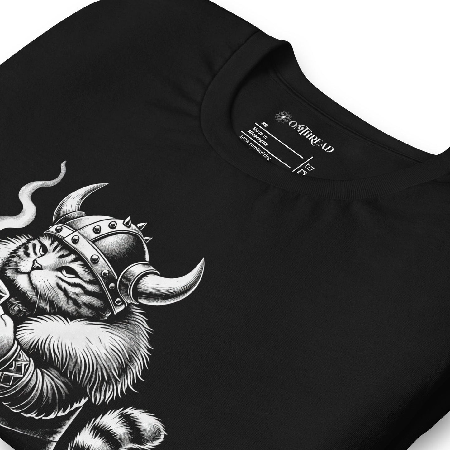 OMTHREAD Monday Battles Viking Cat T-Shirt | Funny Coffee Lover Tee